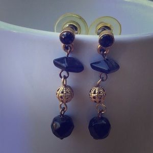 Vintage Black Rhinestone Beaded Dangle Chandelier Earrings